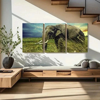 3pcs African Savanna Elephant Portrait Wall Art Set Canvas Framed 40x60cm - High Quality Print 100% Australian Made Wall Canvas Ready to Hang - Bella Home Decor