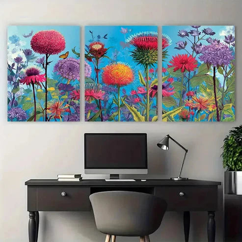 3pcs Edinburgh Travel Botanical Floral Design Wall Art Canvas Unframed - High Quality Print 100% Australian Made Wall Canvas - Bella Home Decor