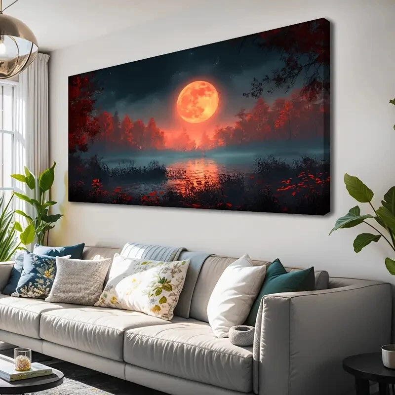 Red Moon  Landscape  wall canvas office home room framed 120x60cm - Bella Home Decor