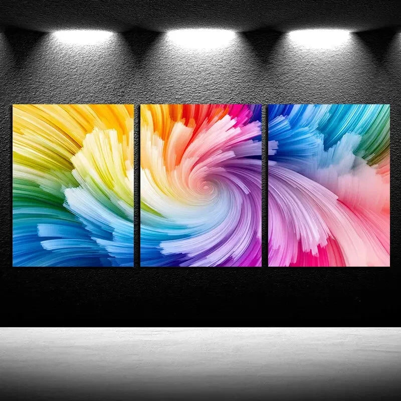 3pcs Vibrant Unique Spinning Patterns Illustration Metal Print Ready to Hang Art
