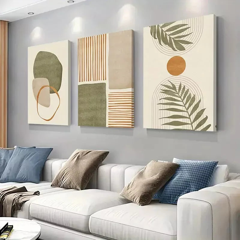 3pcs Bohemian Abstract Tropical Leaf Art Canvas Framed 40x60cm - High Quality Print 100% Australian Made Wall Canvas Ready to Hang - Bella Home Decor