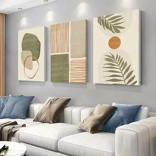 3pcs Bohemian Abstract Tropical Leaf Art Canvas Framed 40x60cm - High Quality Print 100% Australian Made Wall Canvas Ready to Hang - Bella Home Decor