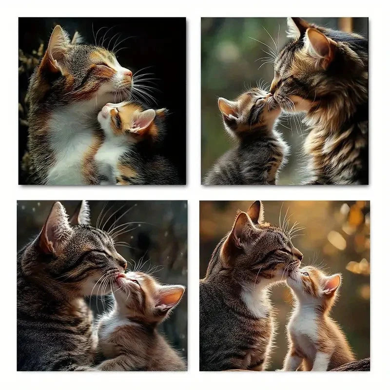 4pcs Charming Kissing Kitty Wall Art Canvas Framed