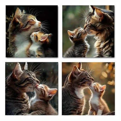 4pcs Charming Kissing Kitty Wall Art Canvas Framed