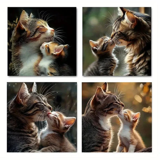 4pcs Charming Kissing Kitty Wall Art Canvas Framed