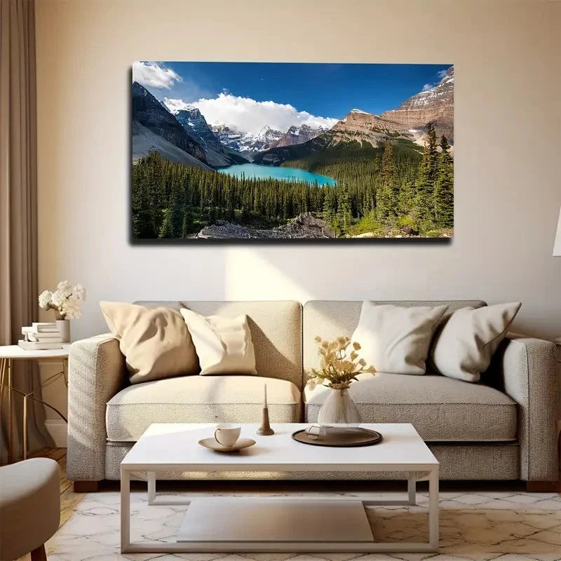 Lake Between Mountains Wall Art Canvas Office Home Room Framed 120x60cm