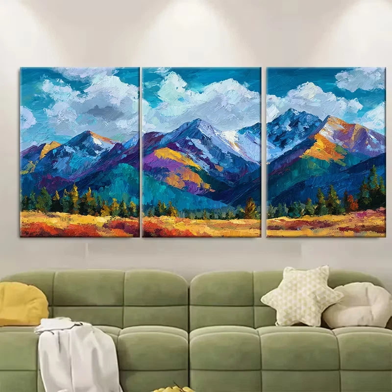 3pcs l Vibrant Mountain Landscape Oil Painting Metal Print Ready to Hang Art