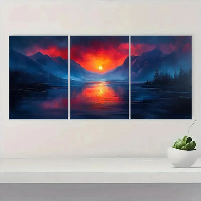 3pcs Vibrant Sunset & Mountain Landscape Scenery Metal Print Ready to Hang Art - Bella Home Decor