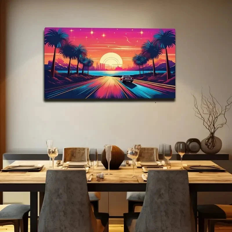 Sunset Boulevard Vibrant Décor Wall Art Canvas Office Home Room Framed 120x60cm