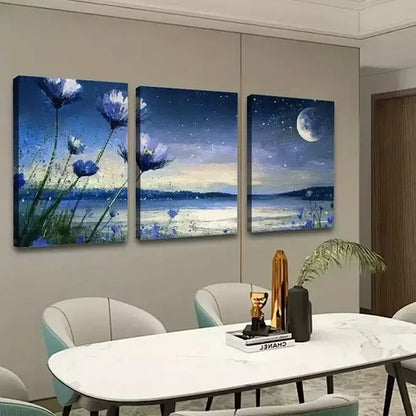 3pcs Flowers Moon Scenery Canvas Unframed - High Quality Print 100% Australian Made Wall Canvas - Bella Home Decor