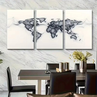 3pcs Minimalist World Map Continuous Line Art Metal Print Ready to Hang Art