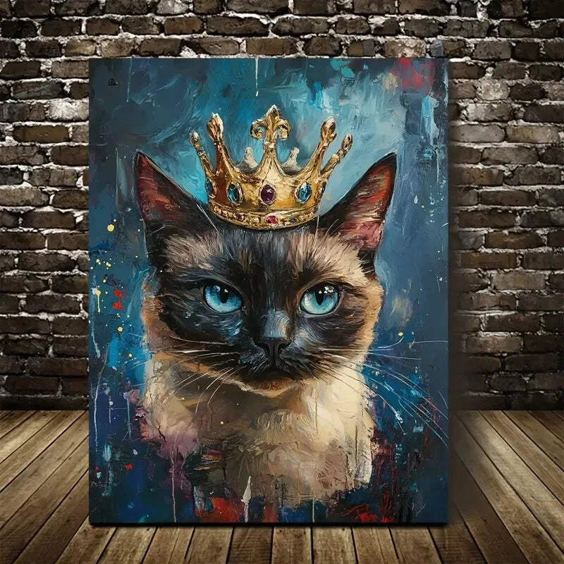 Beautiful Vibrant Colors & Pine Crown Cat Painting 40x60cm Metal Print Ready to Hang - Bella Home Decor