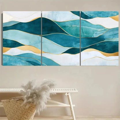 3pcs Teal Mint Blue Sea Foam Wall Art Set Canvas Framed 40x60cm - High Quality Print 100% Australian Made Wall Canvas Ready to Hang - Bella Home Decor