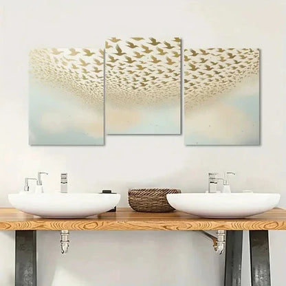 3pcs Golden & White Flock Versatile Animal Wall Art Canvas Unframed - High Quality Print 100% Australian Made Wall Canvas - Bella Home Decor