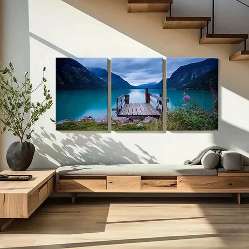 3pcs Bridge By Lake Natural Landscape Wall Art Canvas Unframed - High Quality Print 100% Australian Made Wall Canvas