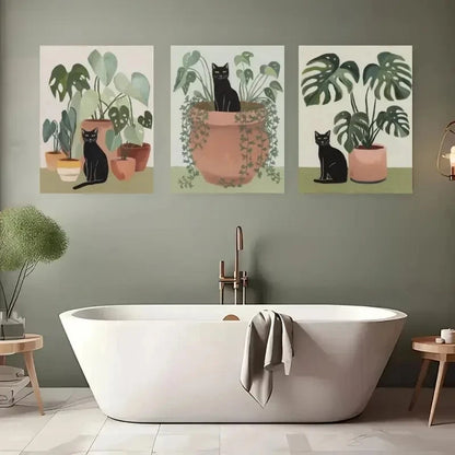 3pcs Black Cat Nordic Style, Popular Wall Art Set Canvas Framed 40x60cm - High Quality Print 100% Australian Made Wall Canvas Ready to Hang - Bella Home Decor
