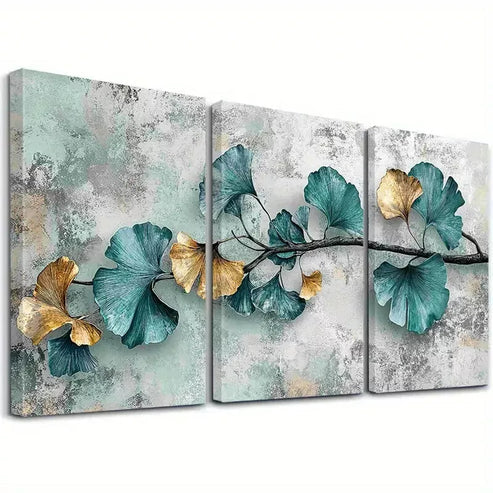 3pcs Modern Decorative Abstract Ginkgo Leaves Art Set Canvas Unframed - High Quality Print 100% Australian Made Wall Canvas