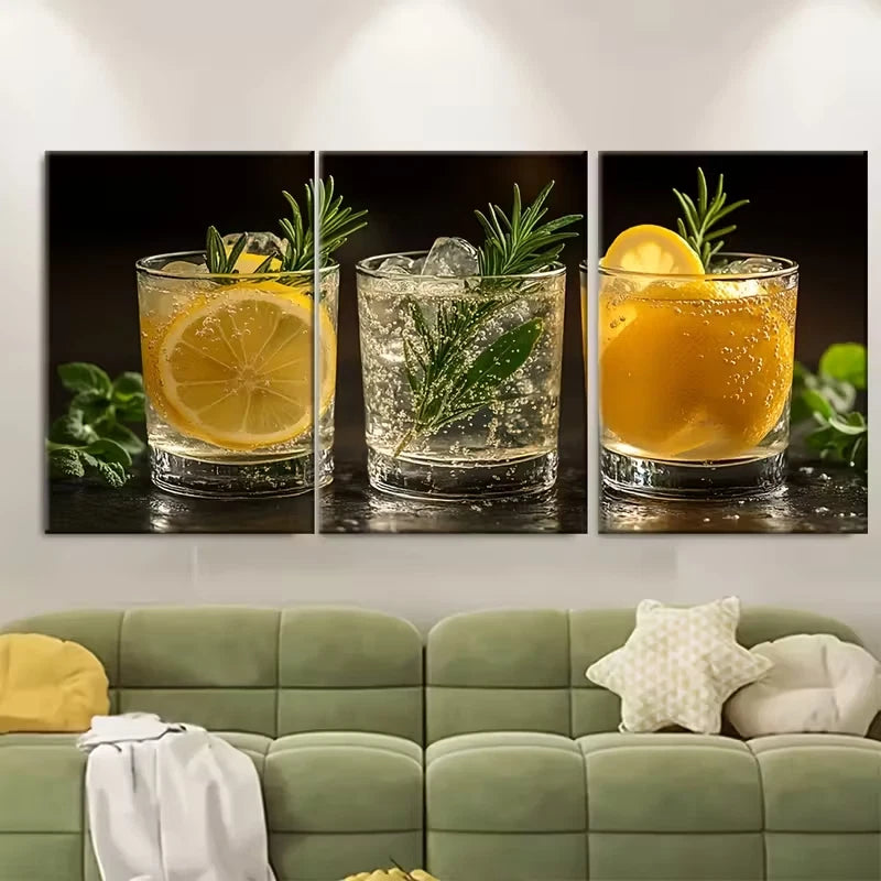 3pcs Gourmet Gin Tonic Cocktail Metal Print Ready to Hang Art