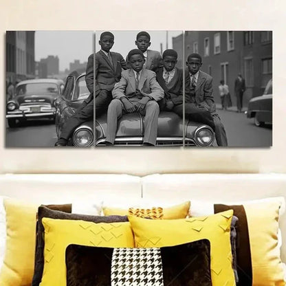 3pcs Vintage Car & Teens Scene Wall Art Set Canvas Unframed - High Quality Print 100% Australian Made Wall Canvas