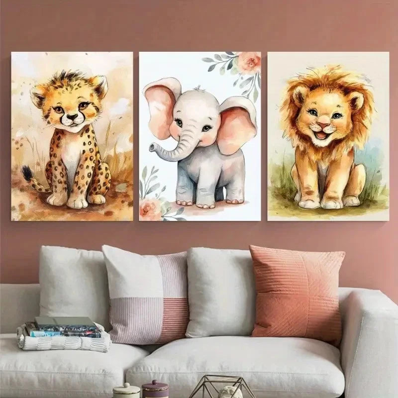 3pcs Youngsters Animal Canvas  Wall Art Set Canvas Framed 50x70cm - High Quality Print 100% Australian Made Wall Canvas Ready to Hang