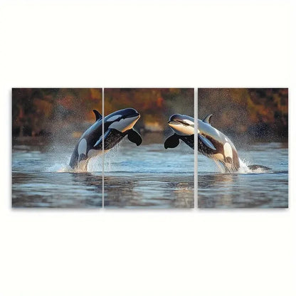 3pcs Orca Leaping Killer Whales in Ocean Sea Wall Art Set Canvas Framed 40x60cm - High Quality Print 100% Australian Made Wall Canvas Ready to Hang