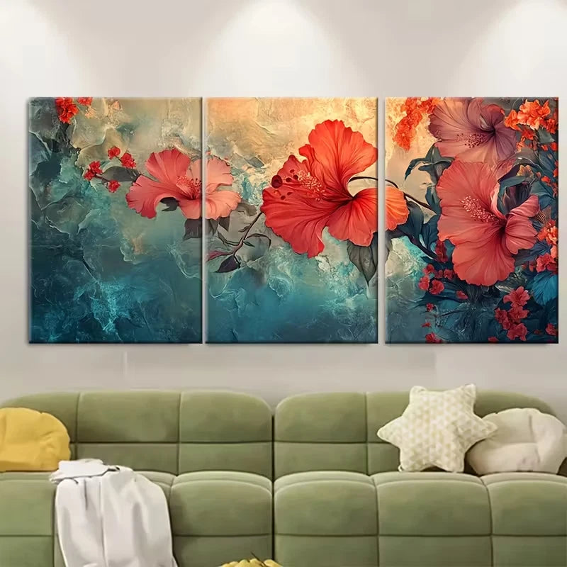 3pcs Realistic Pink & Orange Flowers Metal Print Ready to Hang Art