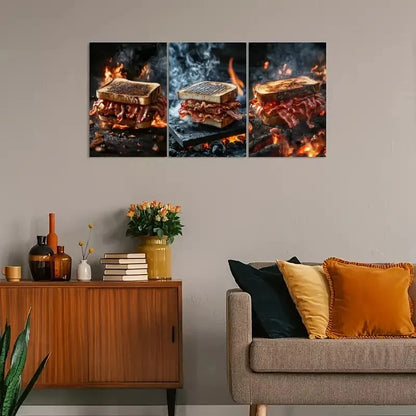 3pcs Vintage-Inspired Bacon Sandwich Metal Print Ready to Hang Art - Bella Home Decor