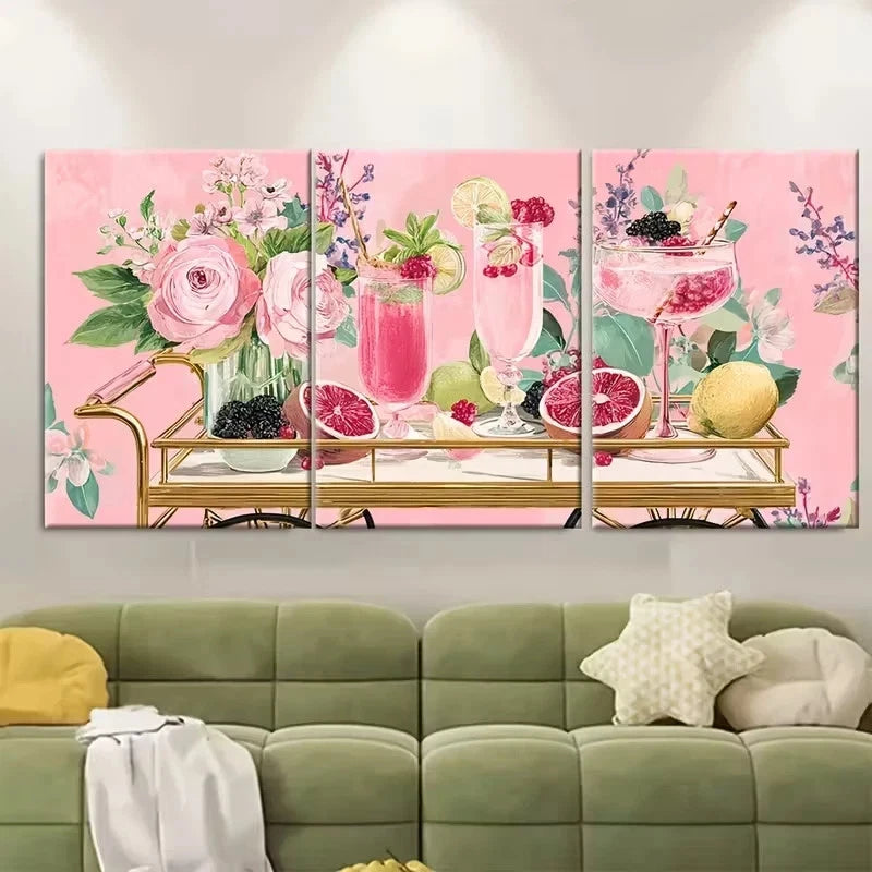 3pcs Keep Em Coming Cocktail Print Wall Art Set Canvas Framed 60x90cm - High Quality Print 100% Australian Made Wall Canvas Ready to Hang