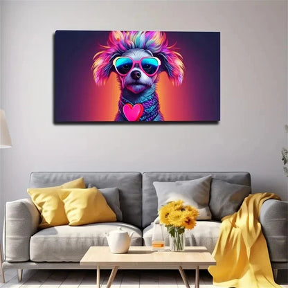 Colorful Stylish Dog Glass Wall Art Canvas Office Home Room Framed 120x60cm