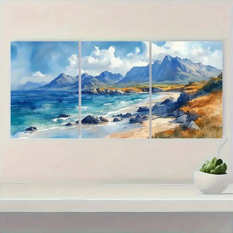 3pcs Ring Of Kerry Painting Ireland Watercolor Metal Print Ready to Hang Art - Bella Home Decor