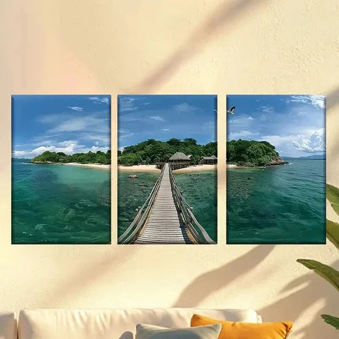 3pcs Hawaiian Resort Island Wall Art Canvas Unframed - High Quality Print 100% Australian Made Wall Canvas