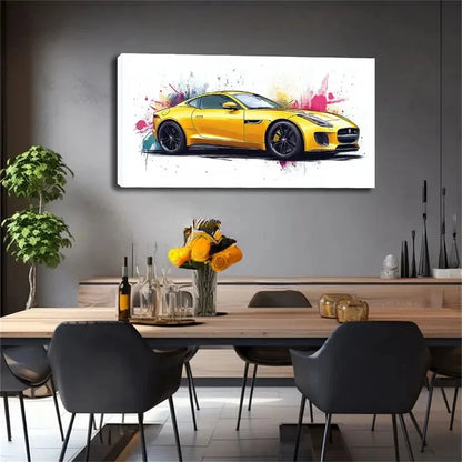 Yellow Sports Car Presented Wall Art Canvas Office Home Room Framed 120x60cm - Bella Home Decor