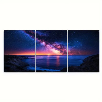 3pcs Starry Night Sky Ocean Reflection California Metal Print Ready to Hang Art - Bella Home Decor