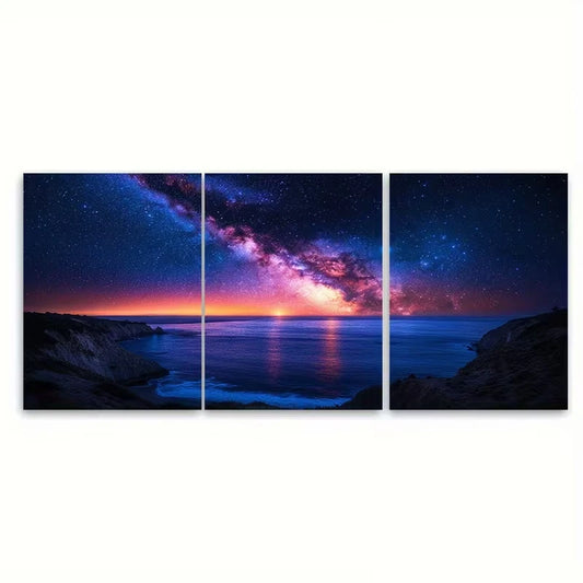 3pcs Starry Night Sky Ocean Reflection California Metal Print Ready to Hang Art