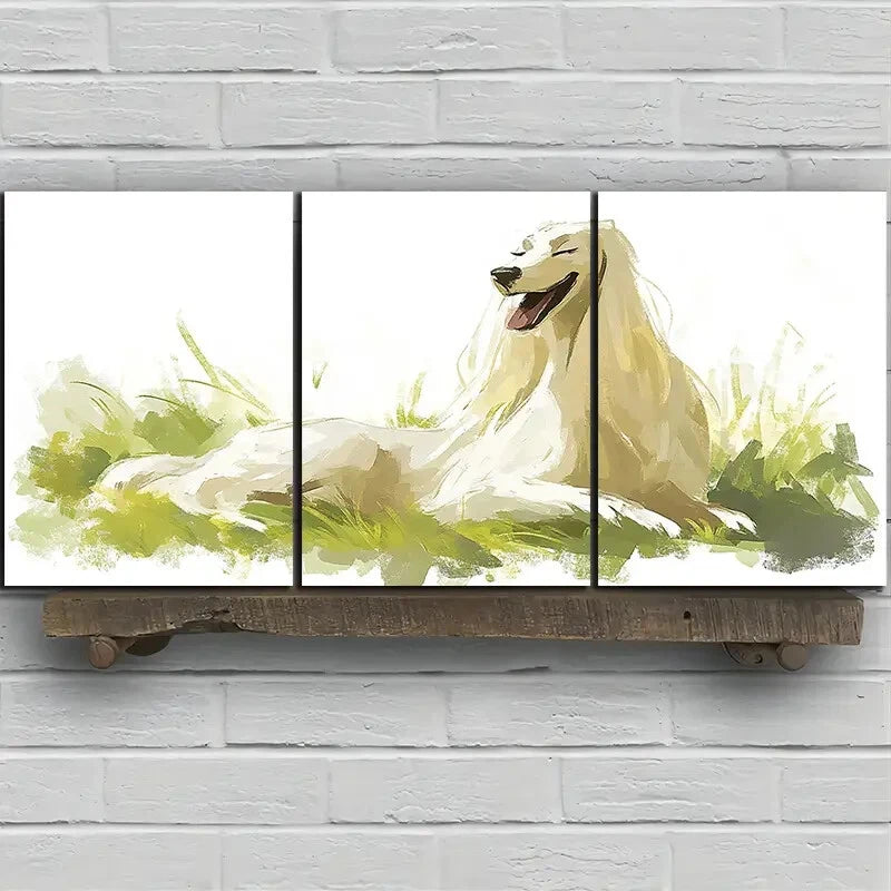 3pcs Dog Mural in the Grass Animal Metal Print Ready to Hang Art - Bella Home Decor