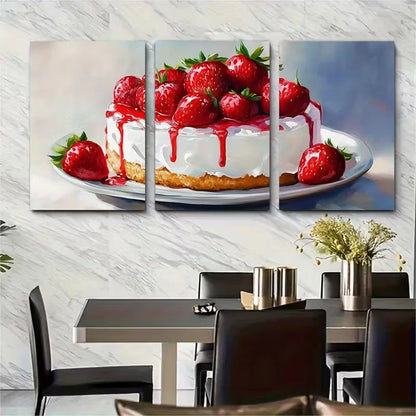 3pcs Strawberry Cake Cheesecake Impasto Metal Print Ready to Hang Art