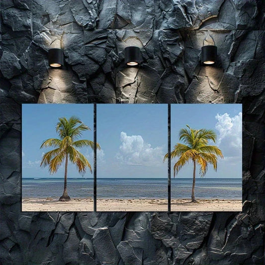 3pcs Tropical Beach Palm Trees Metal Print Ready to Hang Art