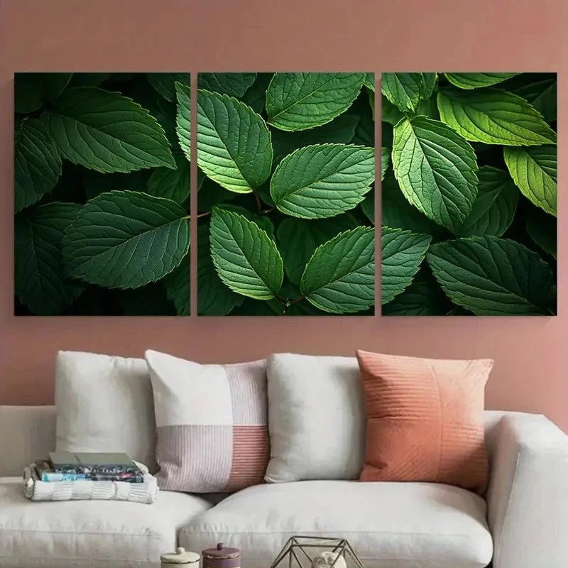 3pcs Natural Green Leaves Foliage Composition Metal Print Ready to Hang Art - Bella Home Decor