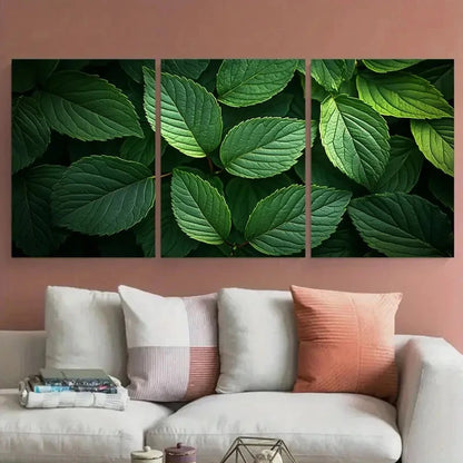 3pcs Natural Green Leaves Foliage Composition Metal Print Ready to Hang Art - Bella Home Decor