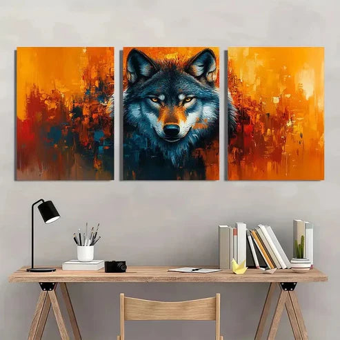 3pcs Wolf Vibrant Native American Paintings Wall Art Canvas Unframed - High Quality Print 100% Australian Made Wall Canvas