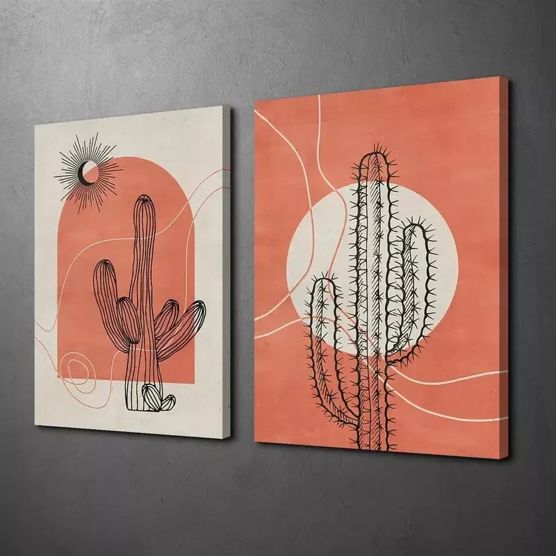 2pcs Abstract Botanical Flowers, Minimalism, Sun and Moon Canvas Framed 50x75cm - High Quality Print 100% Australian Made Wall Canvas Ready to Hang - Bella Home Decor