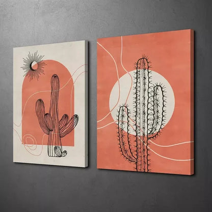 2pcs Abstract Botanical Flowers, Minimalism, Sun and Moon Canvas Framed 50x75cm - High Quality Print 100% Australian Made Wall Canvas Ready to Hang - Bella Home Decor