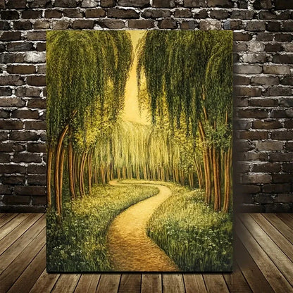 Flourishing Willow Forest Serene Nature Painting 40x60cm Metal Print Ready to Hang - Bella Home Decor