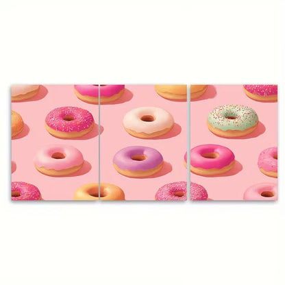 3pcs Pink Donut Kitchen Retro Breakfast Metal Print Ready to Hang Art