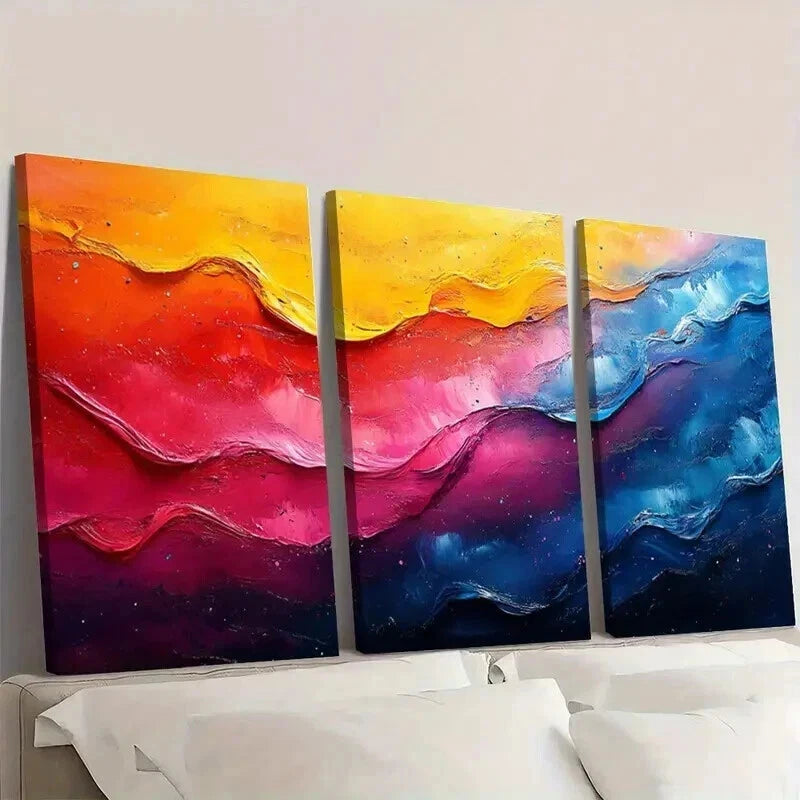 3pcs Abstract Paintings In Yellow Red & Blue Wall Art Set Canvas Framed 60x90cm - High Quality Print 100% Australian Made Wall Canvas Ready to Hang