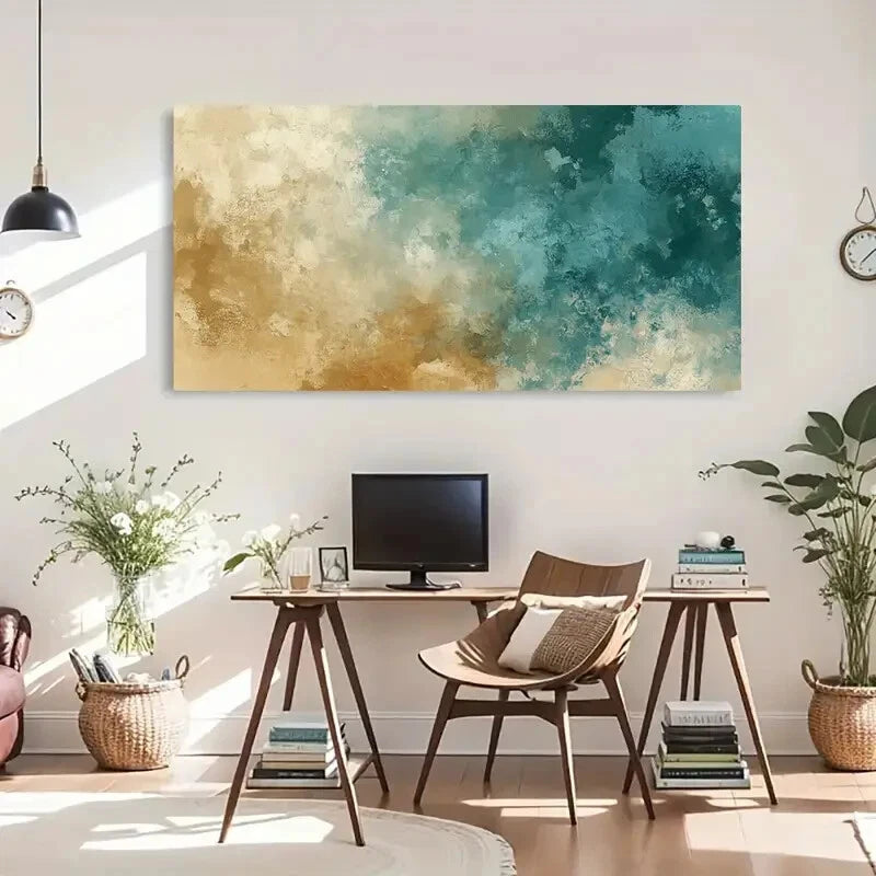 Soft Gradient Teal & Beige Wall Art Canvas Office Home Room Framed 120x60cm - Bella Home Decor