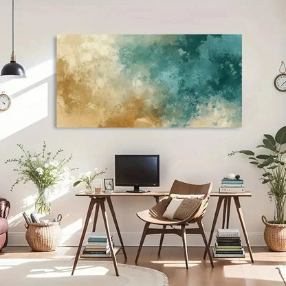 Soft Gradient Teal & Beige Wall Art Canvas Office Home Room Framed 120x60cm - Bella Home Decor