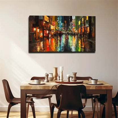 Rainy Night Cityscape Neon Wall Art Canvas Office Home Room Framed 120x60cm