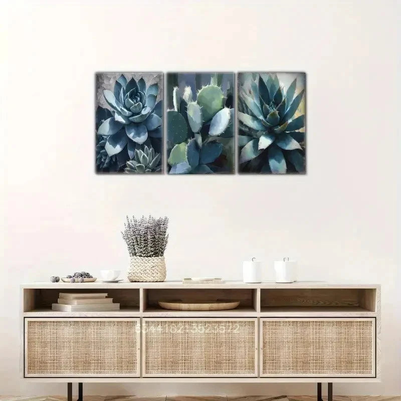 3pcs Desert Cactus Art Southwestern Style Metal Print Ready to Hang Art - Bella Home Decor