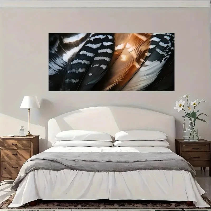 Nature'S Beauty Feather Wall Art Canvas Office Home Room Framed 120x60cm